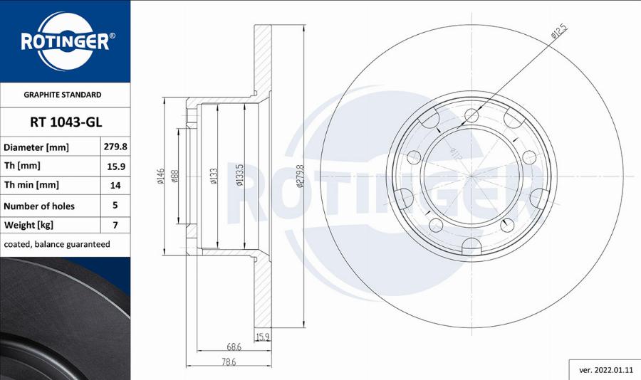 Rotinger RT 1043-GL - Спирачен диск vvparts.bg