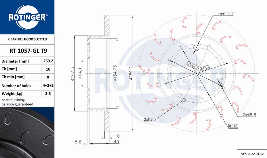 Rotinger RT 1057-GL T9 - Спирачен диск vvparts.bg