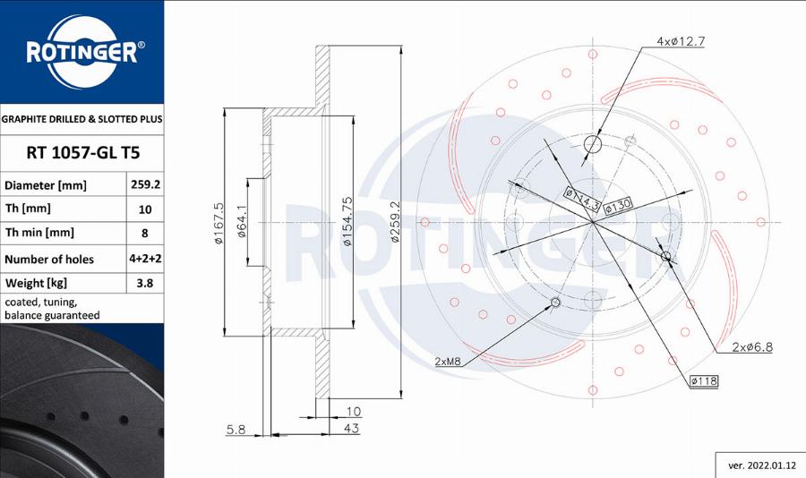 Rotinger RT 1057-GL T5 - Спирачен диск vvparts.bg