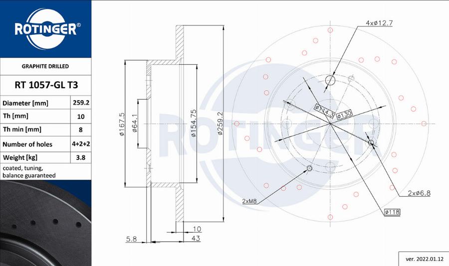 Rotinger RT 1057-GL T3 - Спирачен диск vvparts.bg