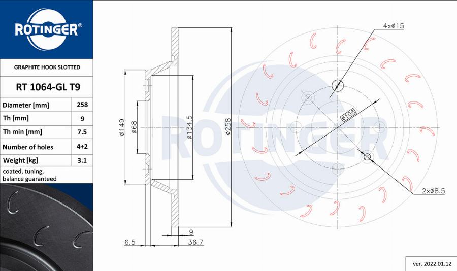 Rotinger RT 1064-GL T9 - Спирачен диск vvparts.bg