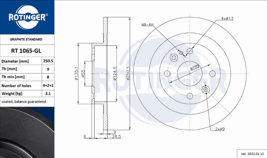 Rotinger RT 1065-GL - Спирачен диск vvparts.bg