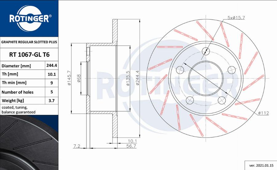 Rotinger RT 1067-GL T6 - Спирачен диск vvparts.bg