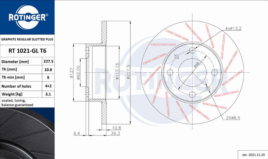 Rotinger RT 1021-GL T6 - Спирачен диск vvparts.bg