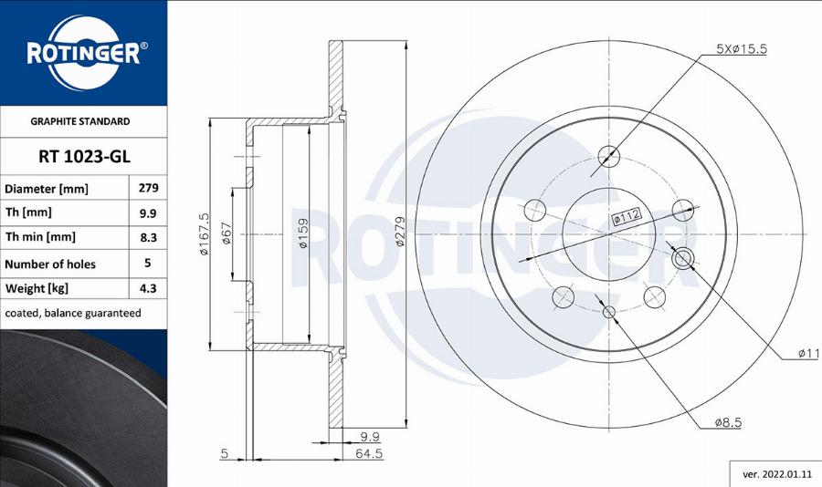 Rotinger RT 1023-GL - Спирачен диск vvparts.bg