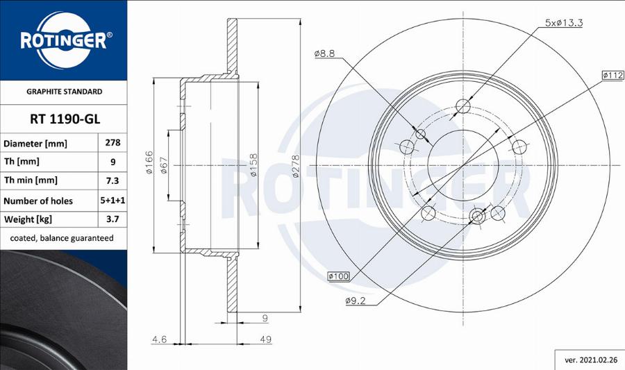 Rotinger RT 1190-GL - Спирачен диск vvparts.bg