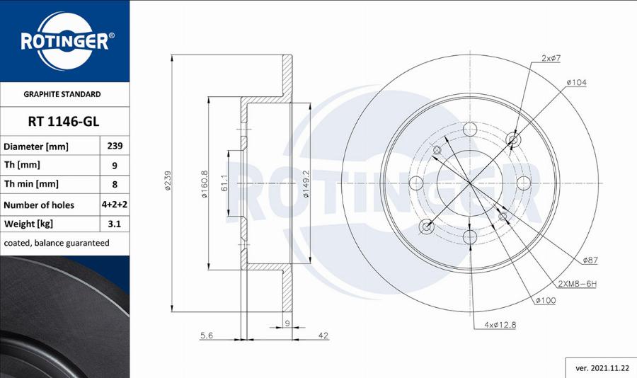 Rotinger RT 1146-GL - Спирачен диск vvparts.bg