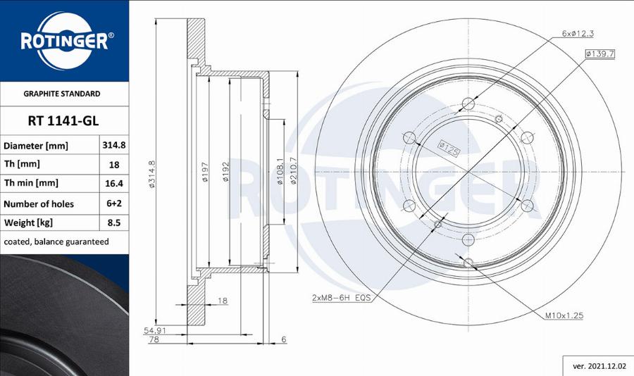 Rotinger RT 1141-GL - Спирачен диск vvparts.bg