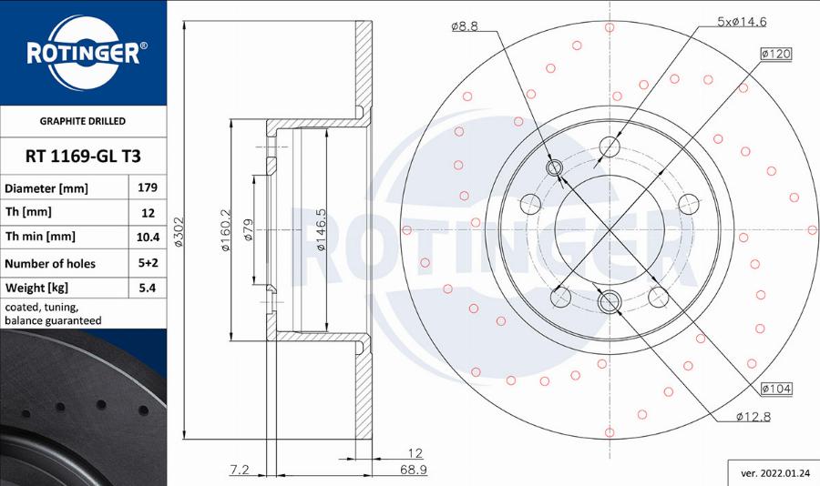 Rotinger RT 1169-GL T3 - Спирачен диск vvparts.bg