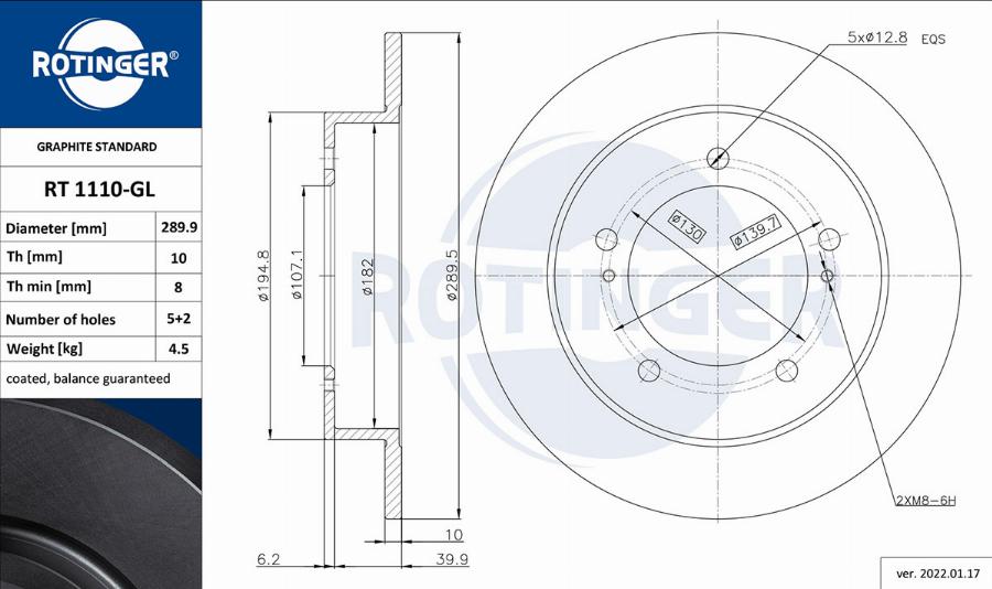 Rotinger RT 1110-GL - Спирачен диск vvparts.bg