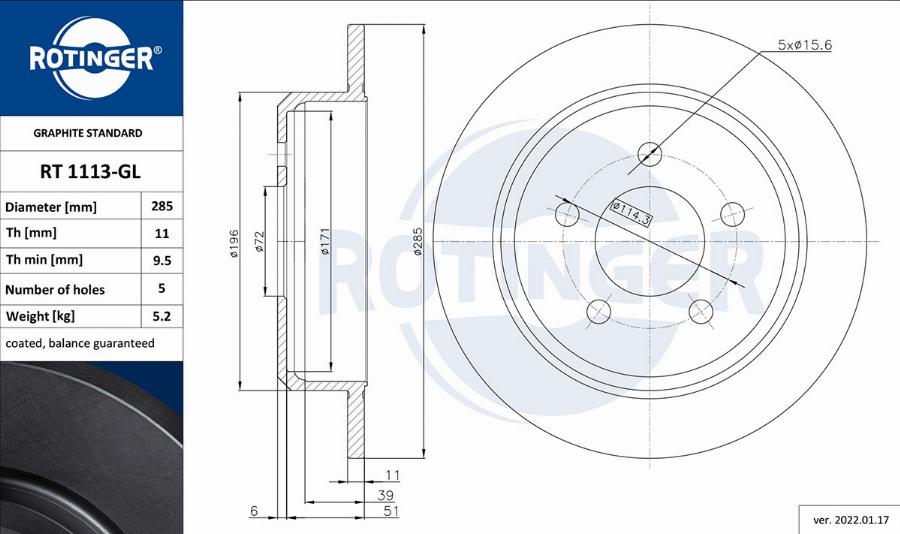 Rotinger RT 1113-GL - Спирачен диск vvparts.bg