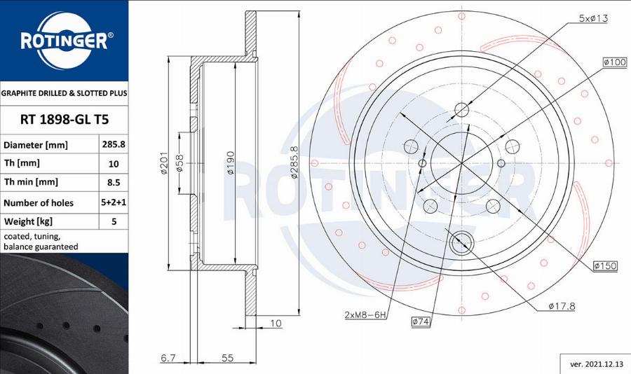 Rotinger RT 1898-GL T5 - Спирачен диск vvparts.bg