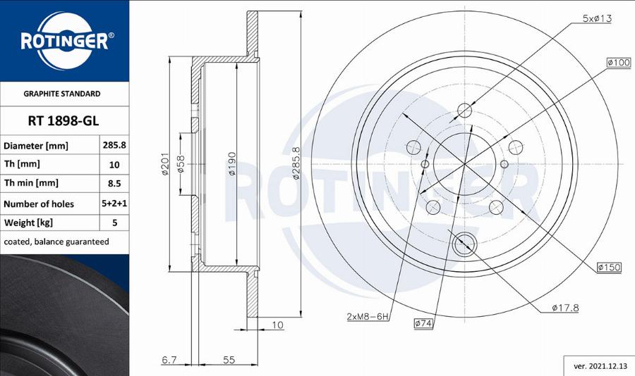 Rotinger RT 1898-GL - Спирачен диск vvparts.bg