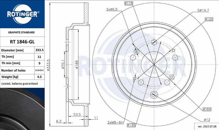 Rotinger RT 1846-GL - Спирачен диск vvparts.bg