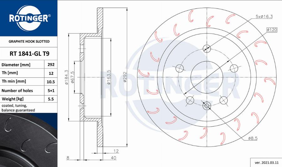 Rotinger RT 1841-GL T9 - Спирачен диск vvparts.bg