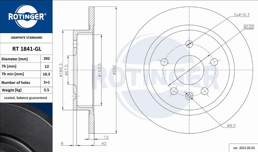 Rotinger RT 1841-GL - Спирачен диск vvparts.bg