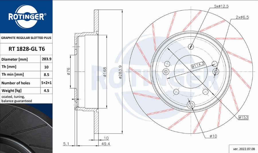 Rotinger RT 1828-GL T6 - Спирачен диск vvparts.bg