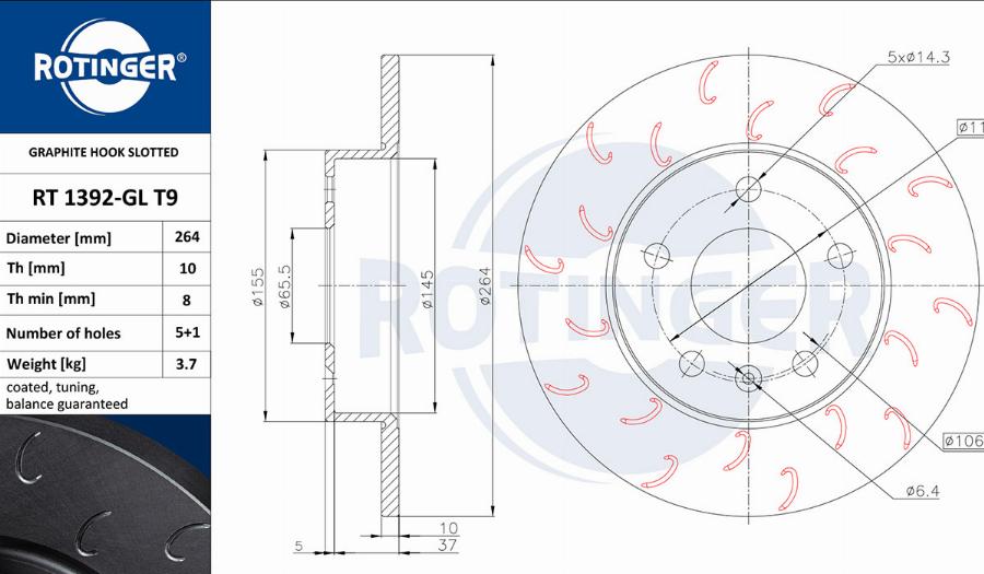 Rotinger RT 1392-GL T9 - Спирачен диск vvparts.bg