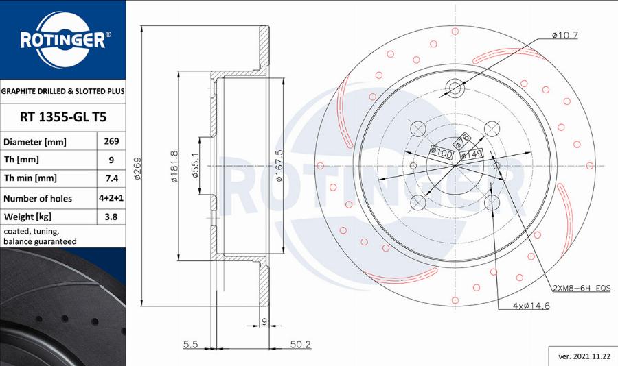 Rotinger RT 1355-GL T5 - Спирачен диск vvparts.bg