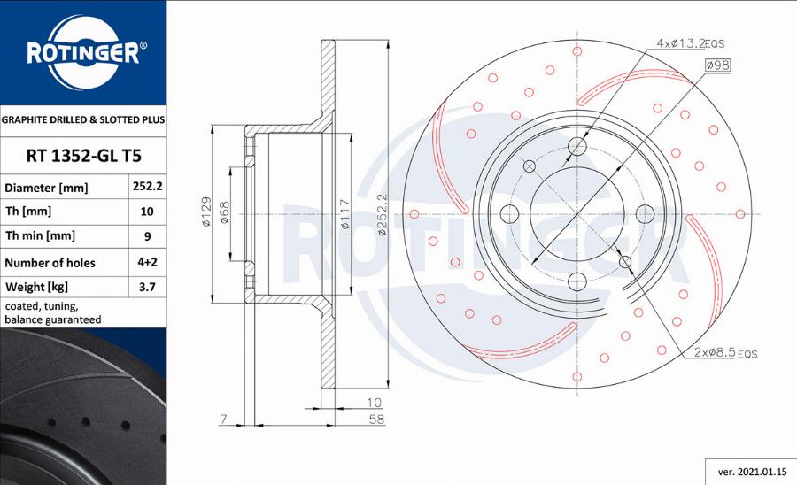 Rotinger RT 1352-GL T5 - Спирачен диск vvparts.bg