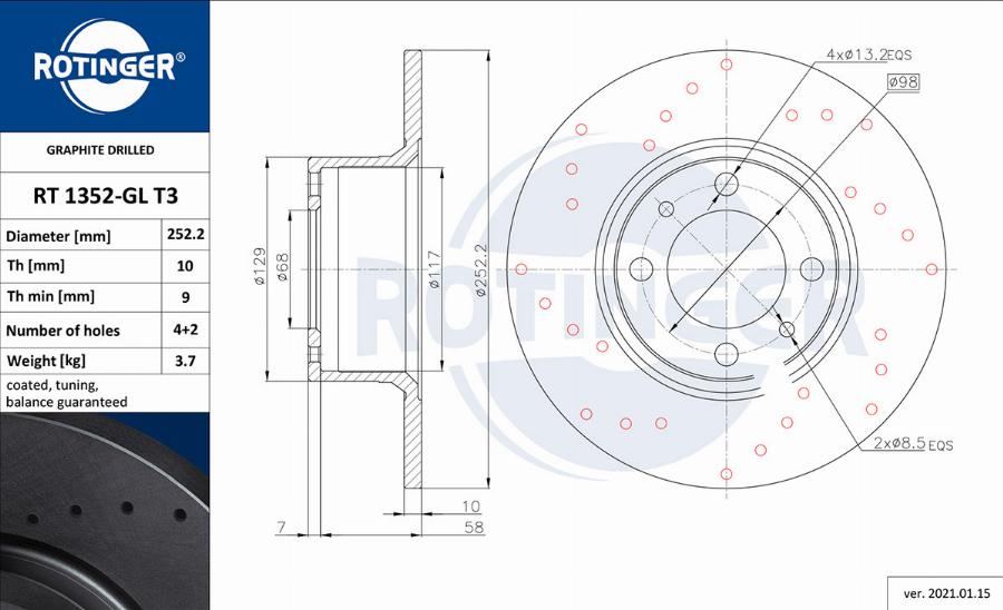 Rotinger RT 1352-GL T3 - Спирачен диск vvparts.bg