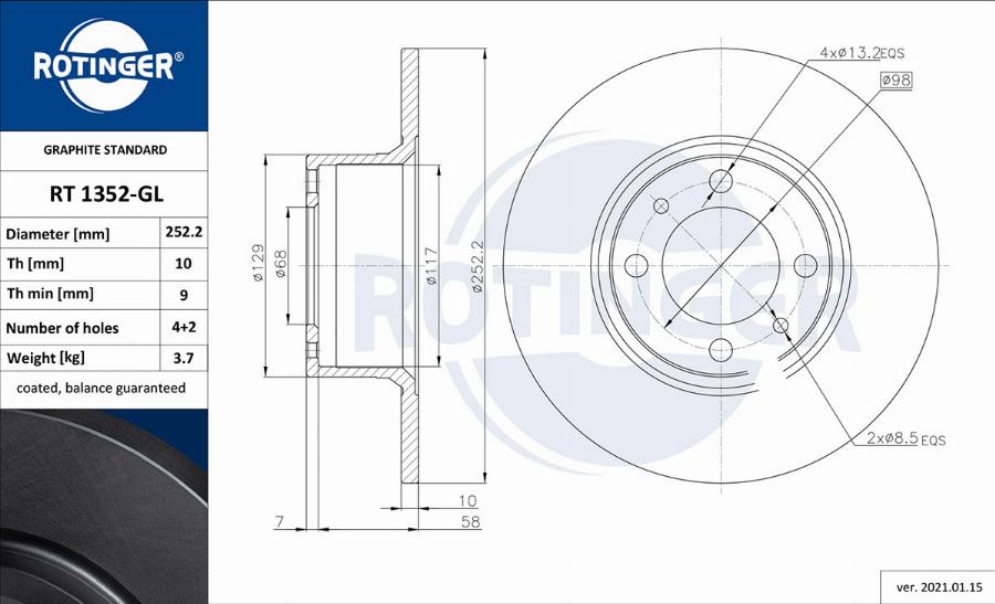 Rotinger RT 1352-GL - Спирачен диск vvparts.bg