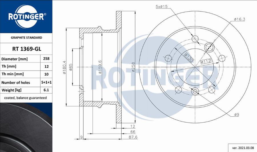 Rotinger RT 1369-GL - Спирачен диск vvparts.bg