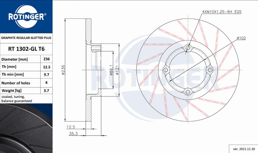 Rotinger RT 1302-GL T6 - Спирачен диск vvparts.bg