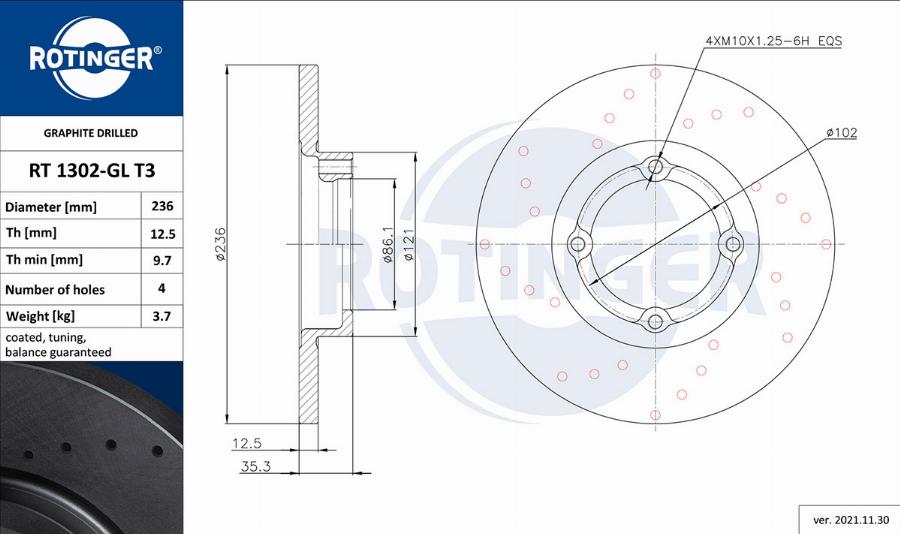 Rotinger RT 1302-GL T3 - Спирачен диск vvparts.bg