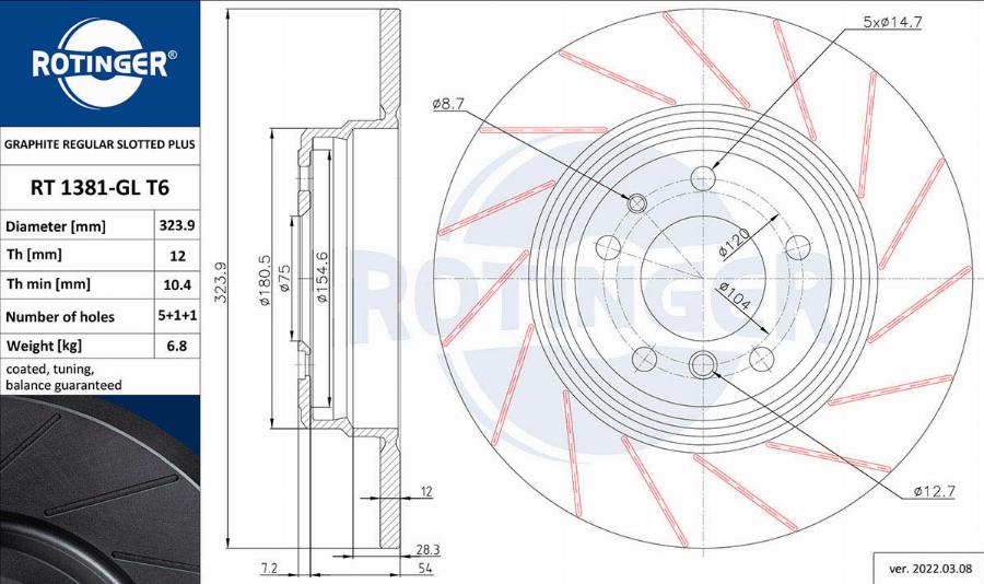 Rotinger RT 1381-GL T6 - Спирачен диск vvparts.bg