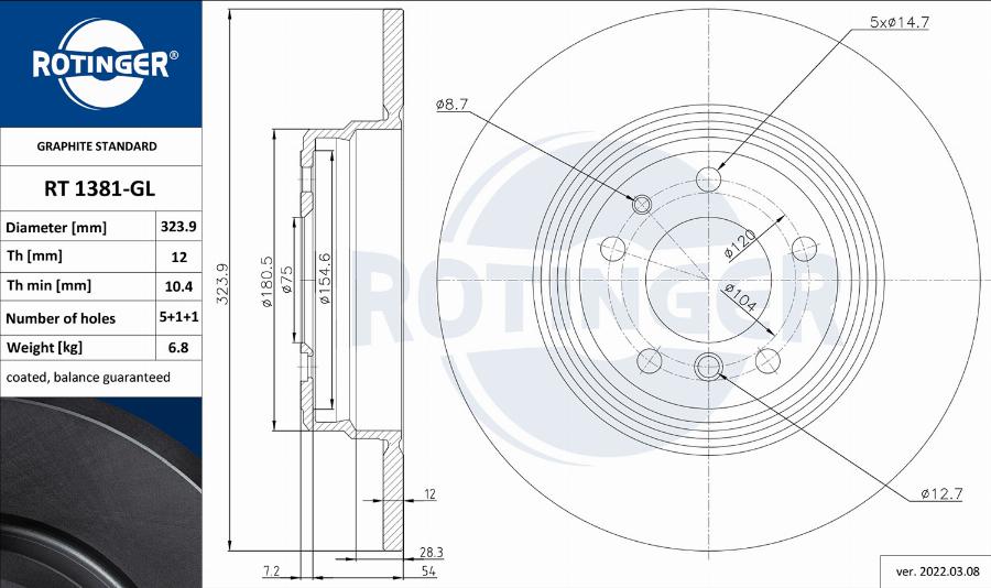 Rotinger RT 1381-GL - Спирачен диск vvparts.bg