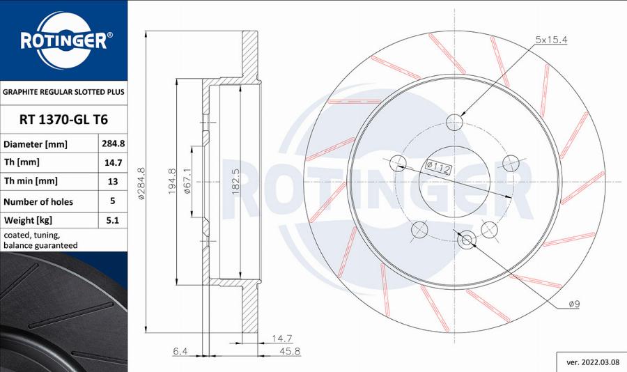 Rotinger RT 1370-GL T6 - Спирачен диск vvparts.bg