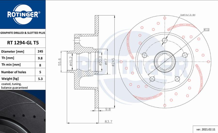 Rotinger RT 1294-GL T5 - Спирачен диск vvparts.bg