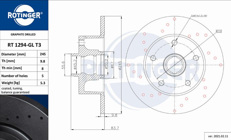 Rotinger RT 1294-GL T3 - Спирачен диск vvparts.bg