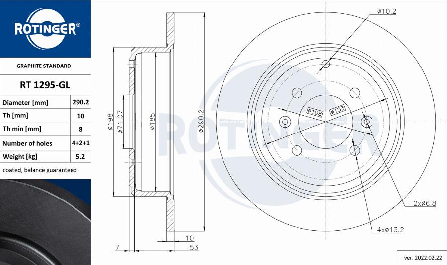 Rotinger RT 1295-GL - Спирачен диск vvparts.bg