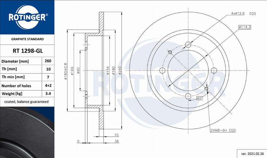 Rotinger RT 1298-GL - Спирачен диск vvparts.bg