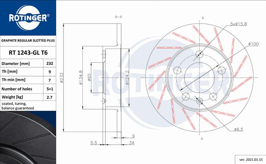 Rotinger RT 1243-GL T6 - Спирачен диск vvparts.bg