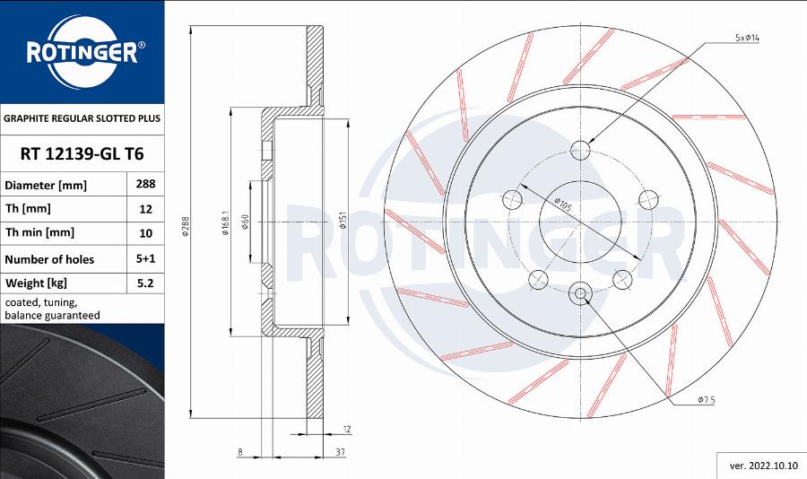 Rotinger RT 12139-GL T6 - Спирачен диск vvparts.bg