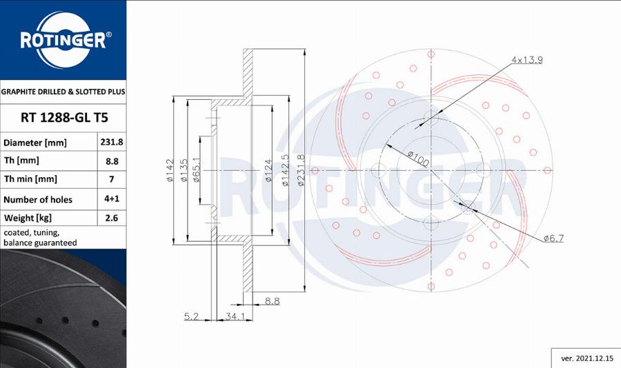 Rotinger RT 1288-GL T5 - Спирачен диск vvparts.bg