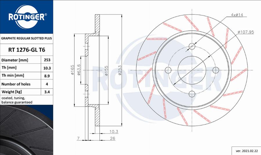 Rotinger RT 1276-GL T6 - Спирачен диск vvparts.bg