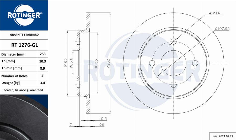 Rotinger RT 1276-GL - Спирачен диск vvparts.bg