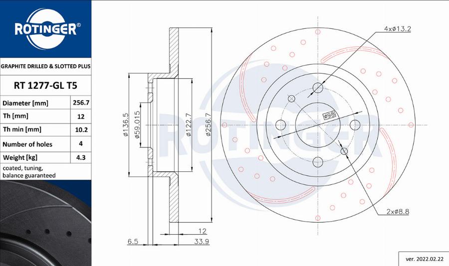 Rotinger RT 1277-GL T5 - Спирачен диск vvparts.bg