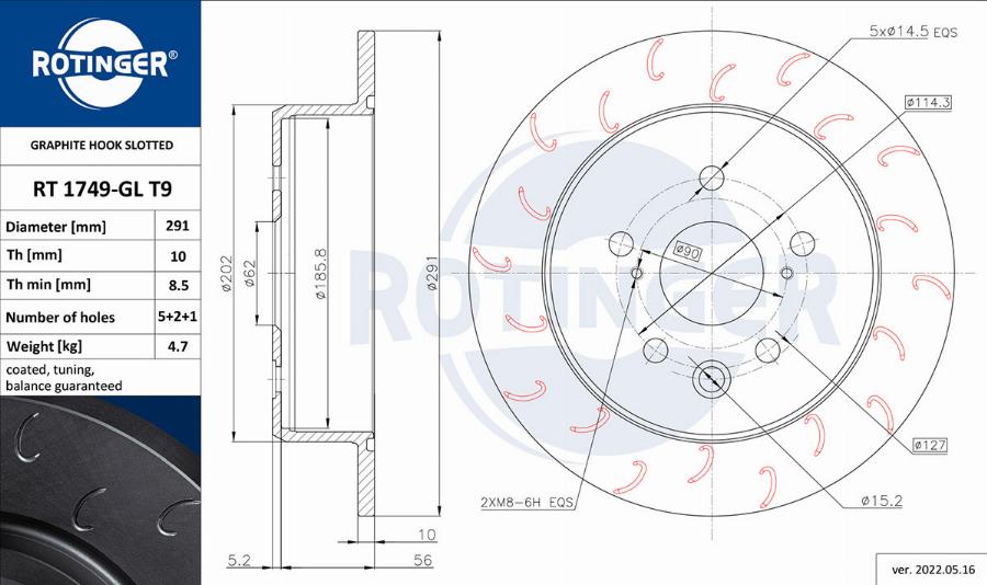 Rotinger RT 1749-GL T9 - Спирачен диск vvparts.bg