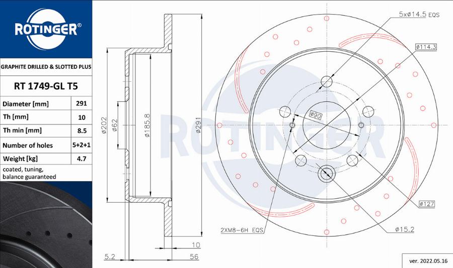 Rotinger RT 1749-GL T5 - Спирачен диск vvparts.bg