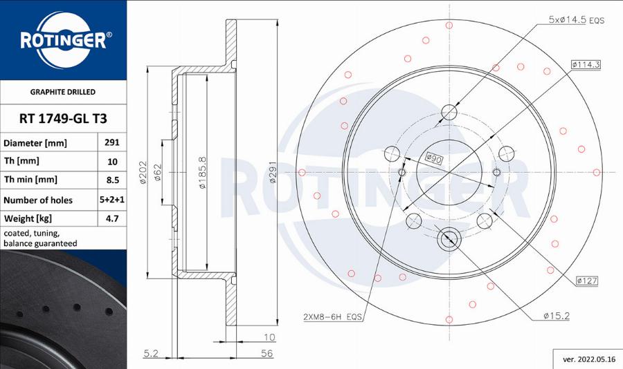 Rotinger RT 1749-GL T3 - Спирачен диск vvparts.bg