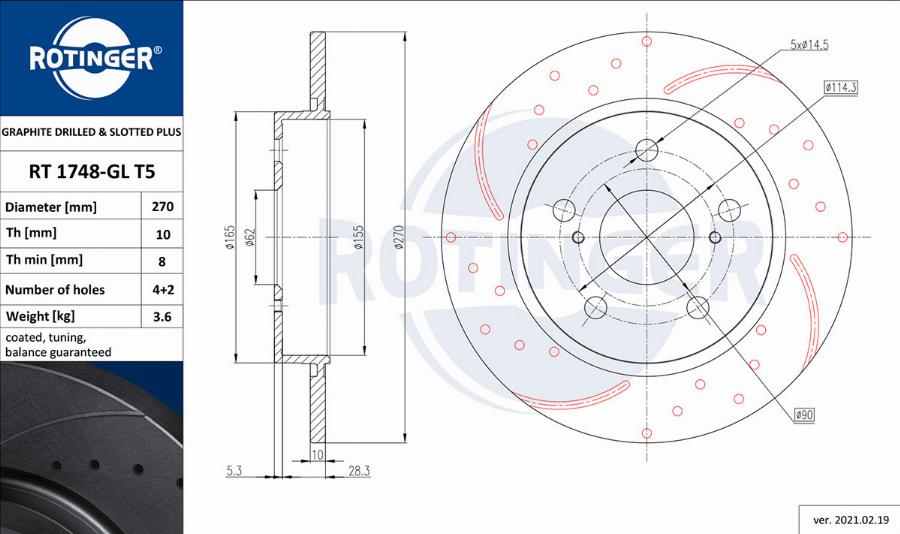 Rotinger RT 1748-GL T5 - Спирачен диск vvparts.bg