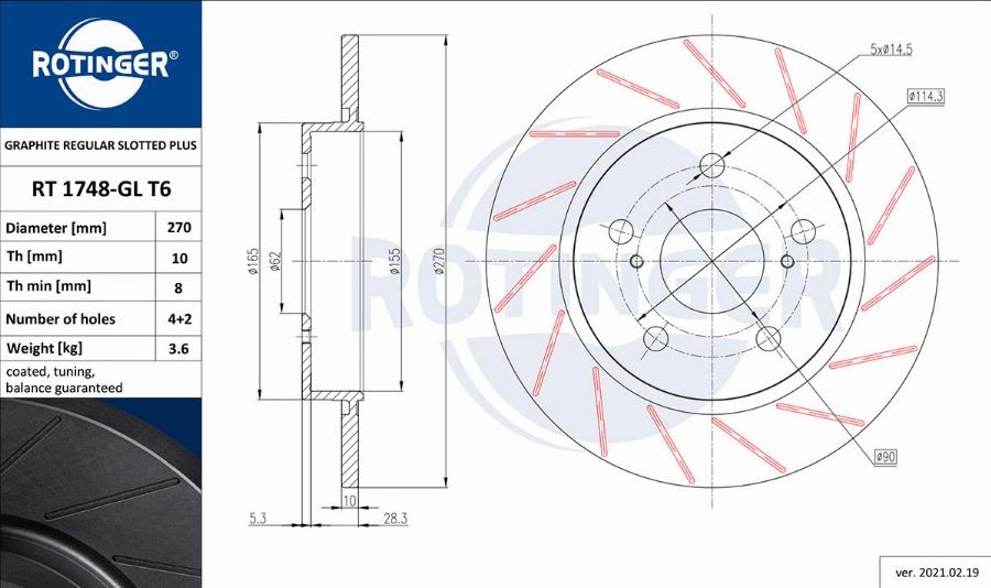 Rotinger RT 1748-GL T6 - Спирачен диск vvparts.bg