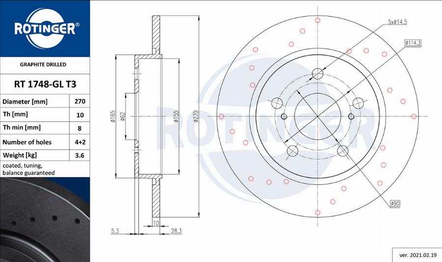 Rotinger RT 1748-GL T3 - Спирачен диск vvparts.bg