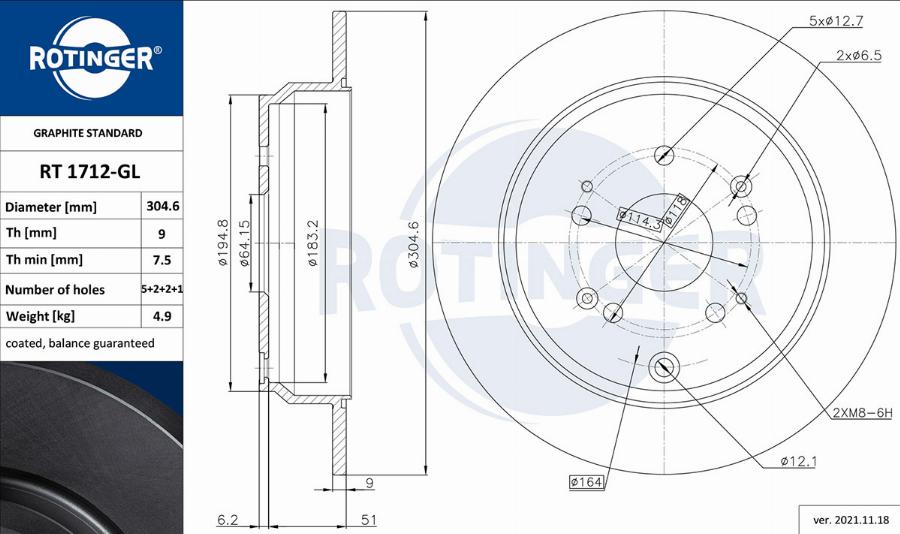 Rotinger RT 1712-GL - Спирачен диск vvparts.bg