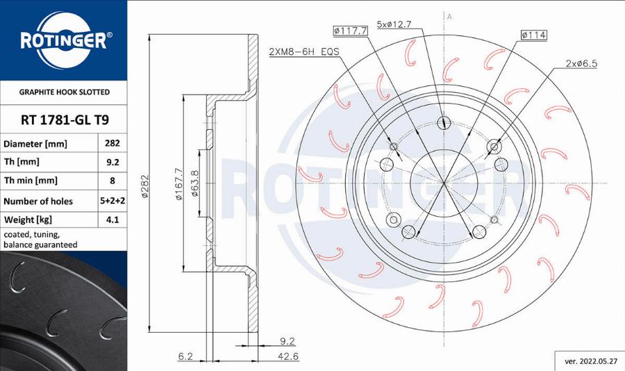 Rotinger RT 1781-GL T9 - Спирачен диск vvparts.bg